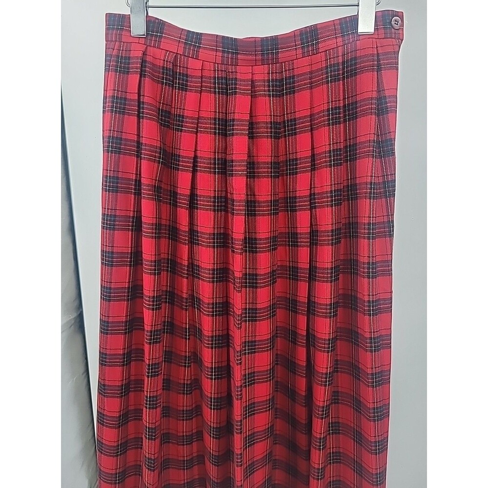 Vintage Talbots Red Tartan Plaid Pleated Midi Skirt Sz 12 - Picture 2 of 6